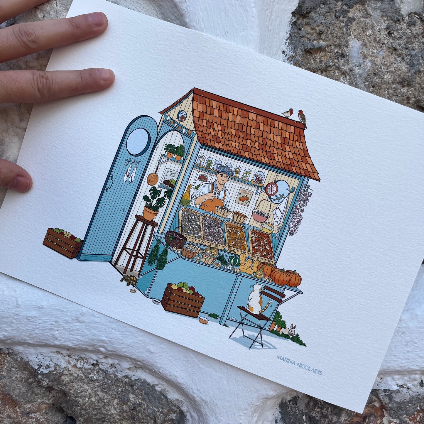 The mushrooms and pumpkins seller