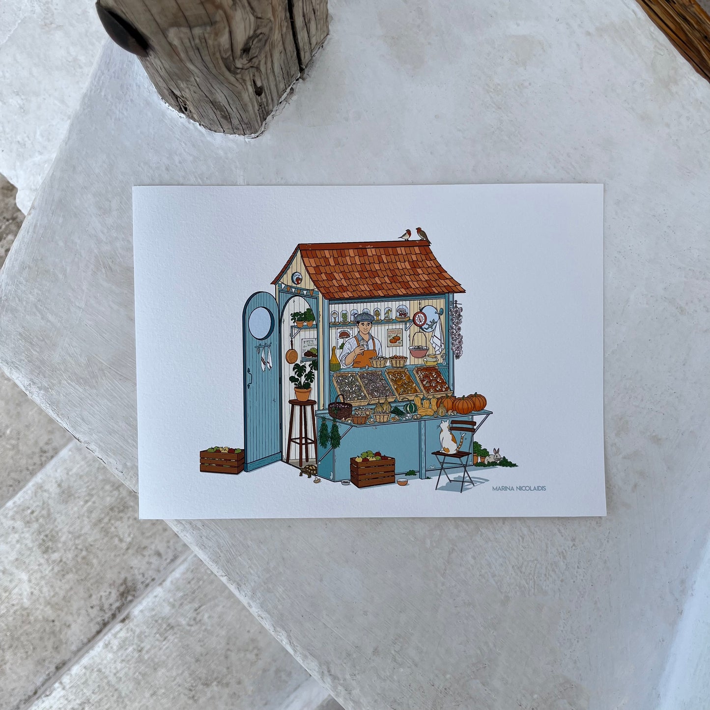 The mushrooms and pumpkins seller