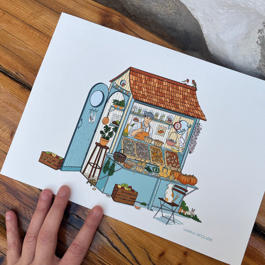 The mushrooms and pumpkins seller