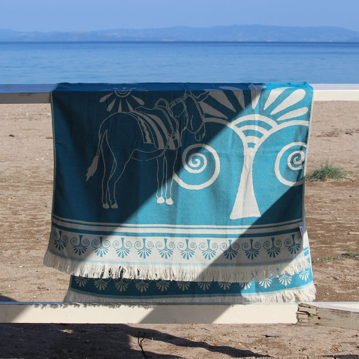 Greek donkey woven beach towel