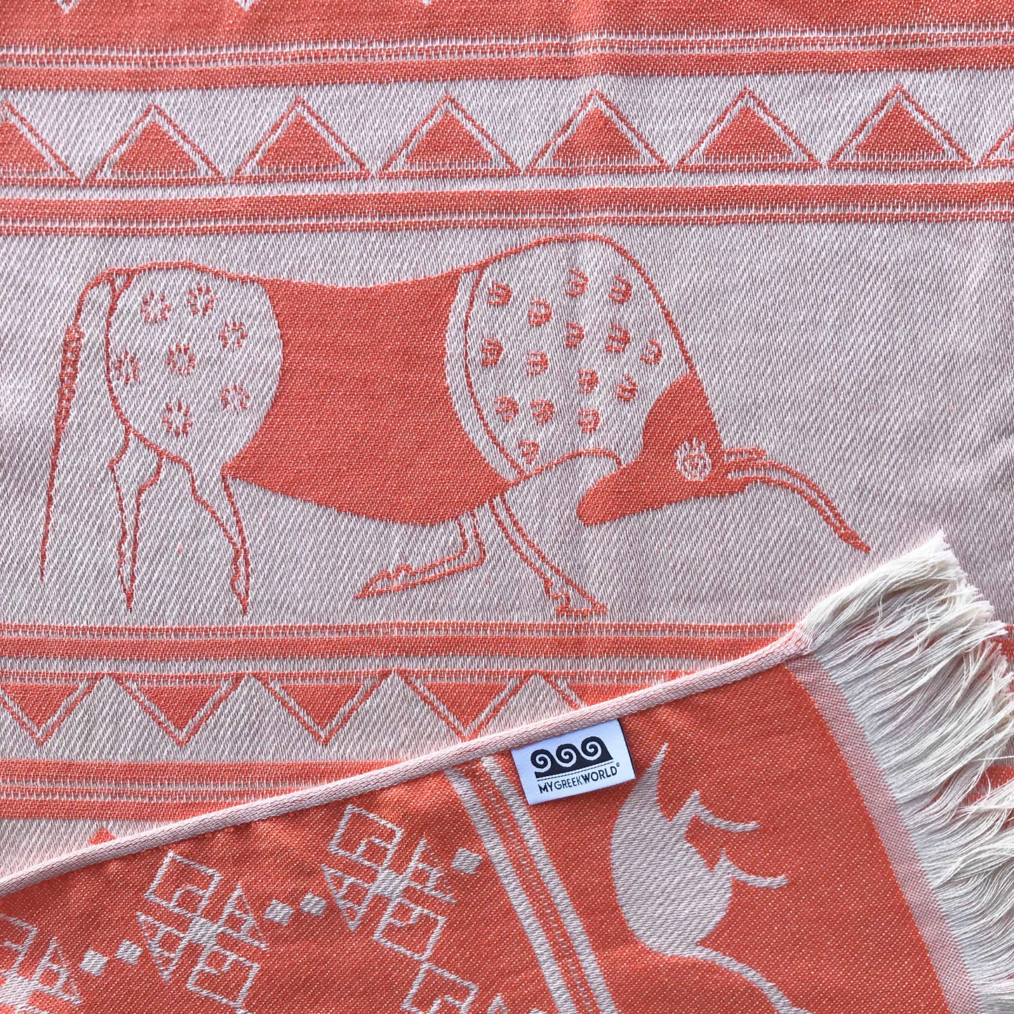 Minoan bulls woven beach towel