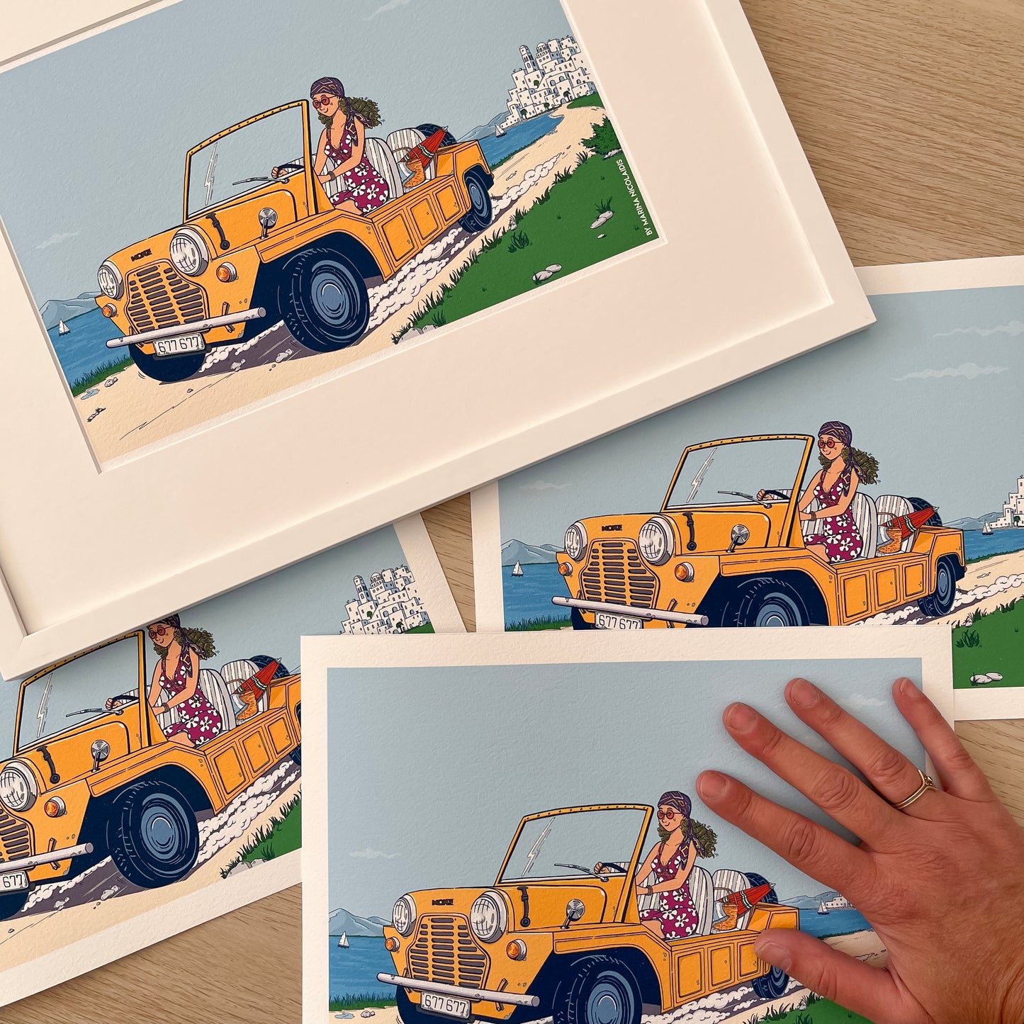 The girl in the mini Moke art print