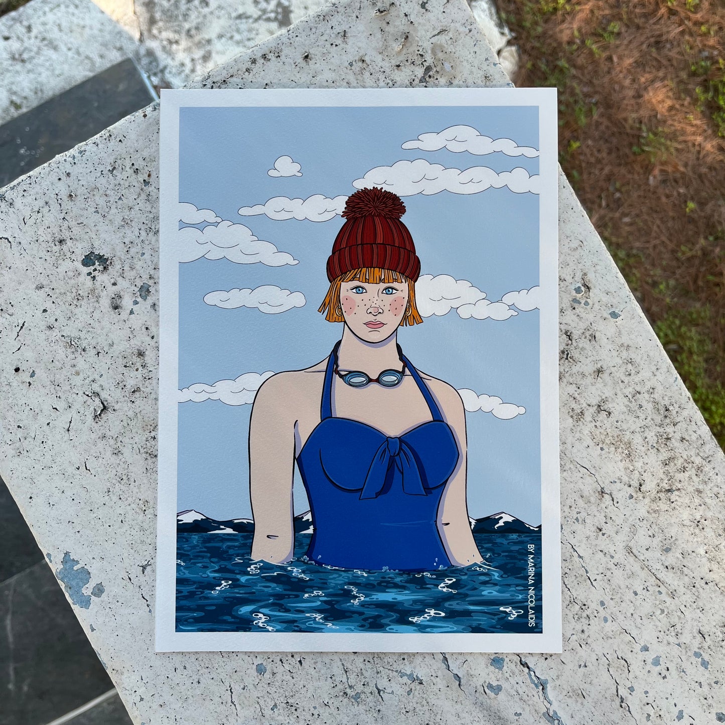 Winter swimmer art print